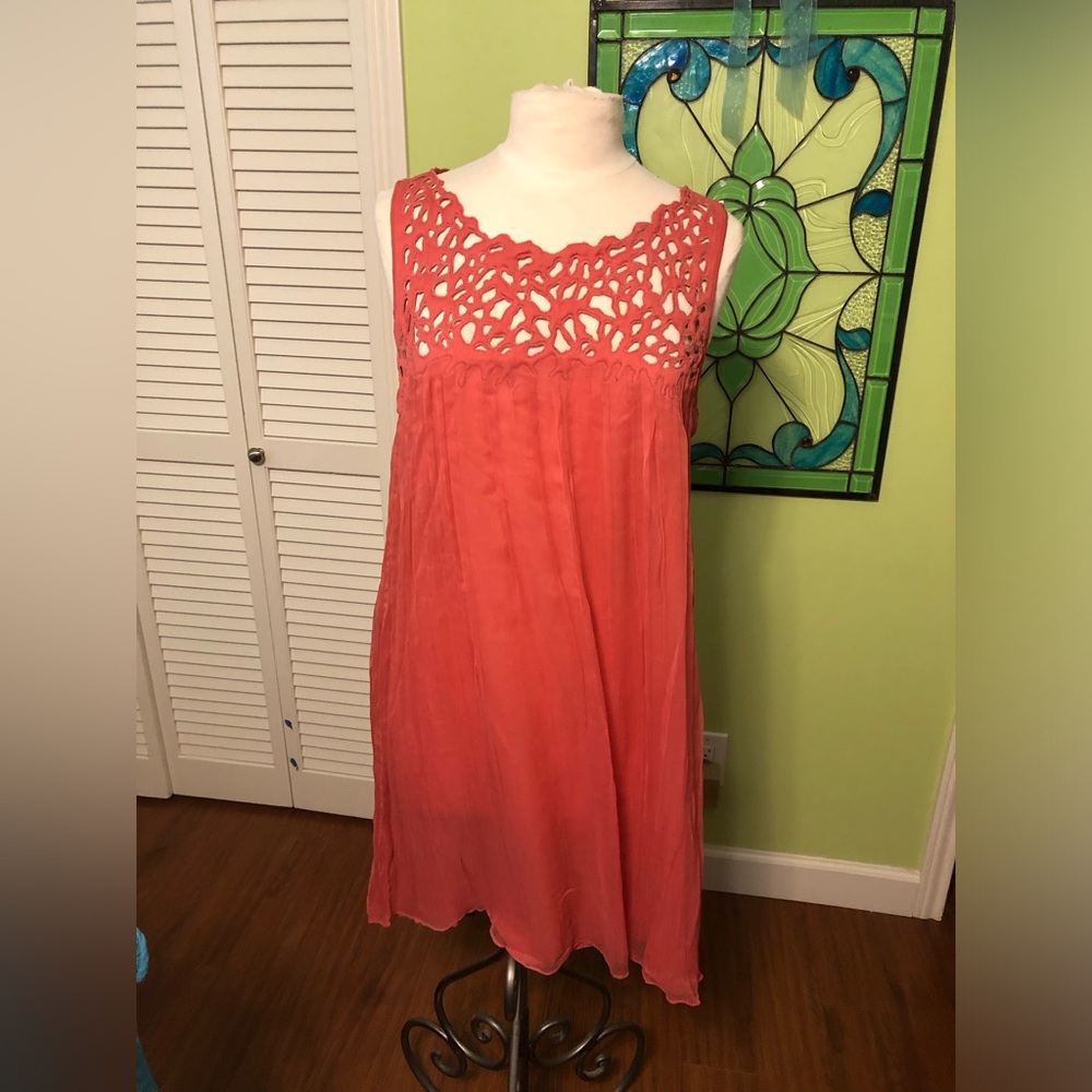 Sleeveless coral rayon lined dress